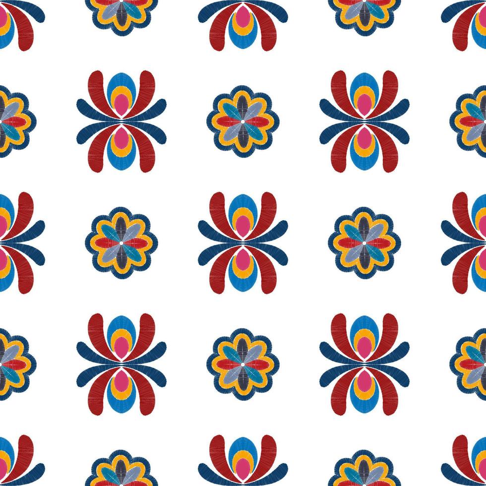 Ikat floral ethnic seamless textile pattern design. Aztec fabric carpet mandala ornaments textile decorations wallpaper. Tribal boho native flower motif traditional embroidery vector background