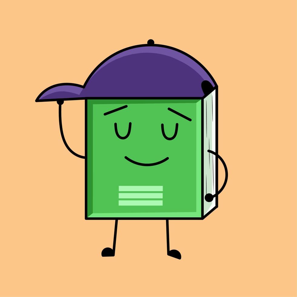 mascota libro sonriendo feliz gracioso sombrero. icono de ilustración de personaje de caricatura plana vectorial. aislado en un fondo plano. concepto de libro inteligente vector