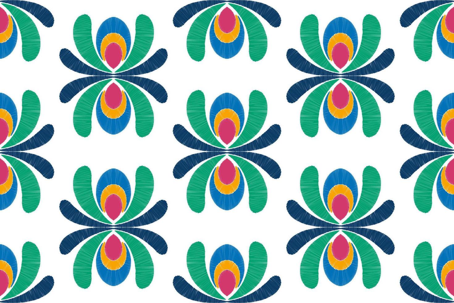 Ikat floral ethnic seamless textile pattern design. Aztec fabric carpet mandala ornaments textile decorations wallpaper. Tribal boho native flower motif traditional embroidery vector background
