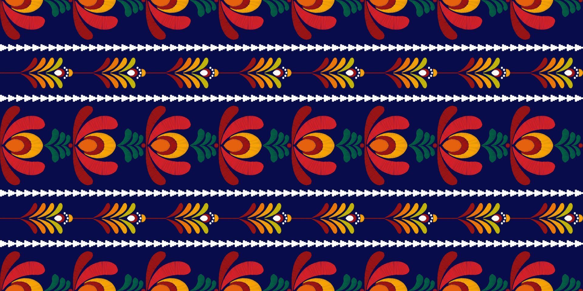 ikat floral étnico diseño de patrón textil sin costuras. alfombra de tela azteca adornos de mandala decoraciones textiles papel tapiz. fondo de vector de bordado tradicional con motivo de flor nativa boho tribal