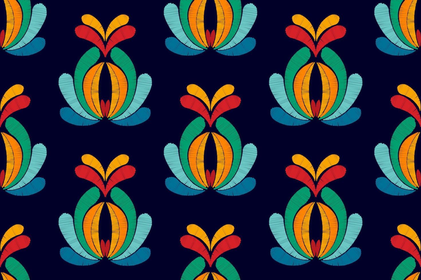 Ikat floral ethnic seamless textile pattern design. Aztec fabric carpet mandala ornaments textile decorations wallpaper. Tribal boho native flower motif traditional embroidery vector background