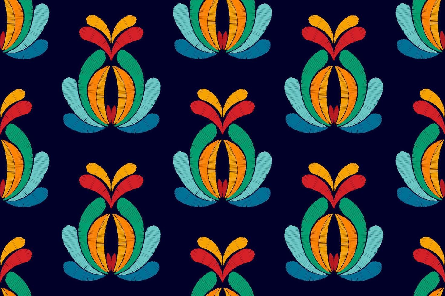 Ikat floral ethnic seamless textile pattern design. Aztec fabric carpet mandala ornaments textile decorations wallpaper. Tribal boho native flower motif traditional embroidery vector background