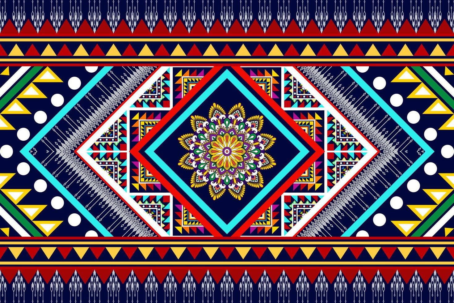 diseño de patrones sin fisuras étnicos ikat. alfombra de tela azteca adornos de mandala decoraciones textiles papel tapiz. motivo tribal boho nativo pavo tradicional bordado vector