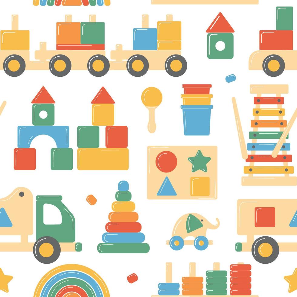 Children's wooden toys for Montessori games. vector