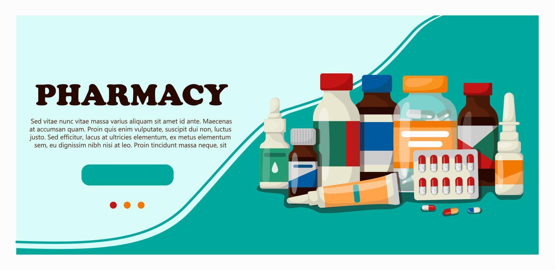 Medicine, pharmacy concept. Medical bottles, tubes and tablets. vector