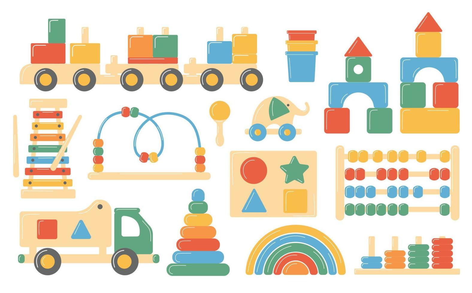 Children's wooden toys for Montessori games. vector