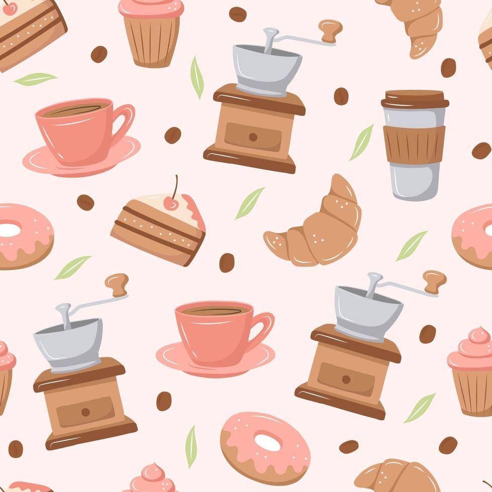 cute coffee design or icons in seamless pattern vector