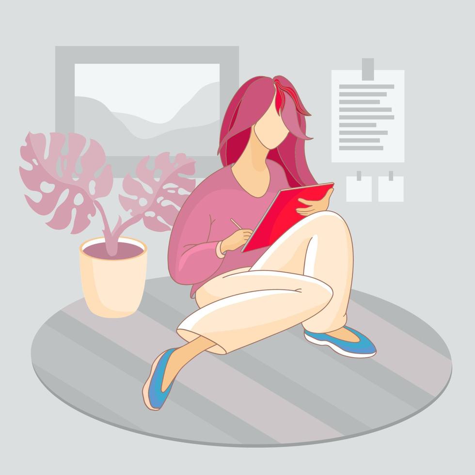 Woman Working at Home Office in Quarantine. vector