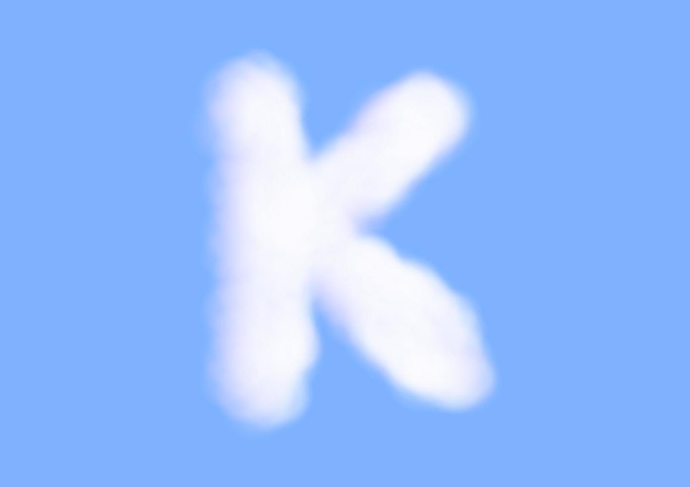 K alphabet font shape in cloud vector on blue sky background