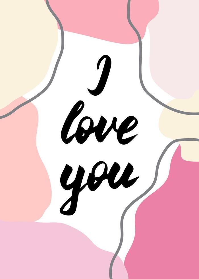 Hand drawn I love you print, calligraphic inscription. Greeting card for Valentine's Day. Hand drawn pink heart. Romantic lettering composition. Beautiful print for textile, gift wrap and decor vector