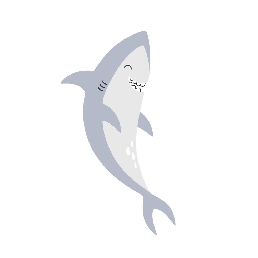 Cute baby shark is isolated on a white background. Simple vector illustration of an animal flat