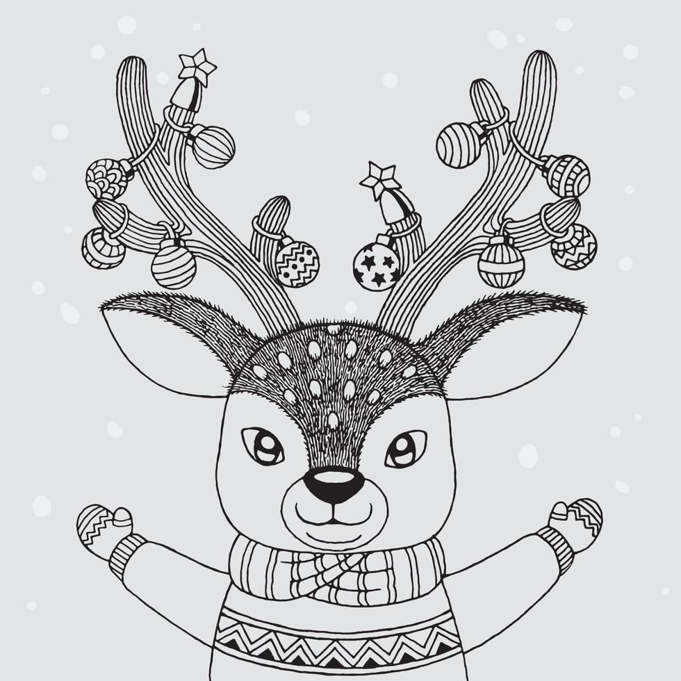 Cute reindeer christmas, Hand drawn vector