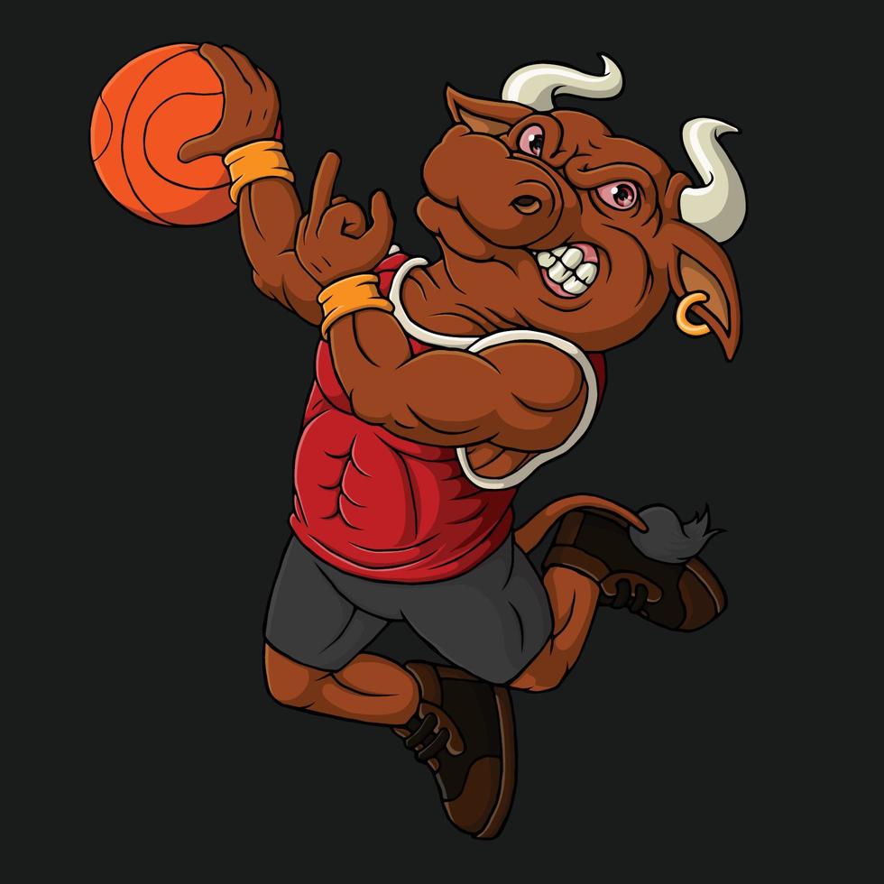 toro mascota para un equipo de baloncesto vector