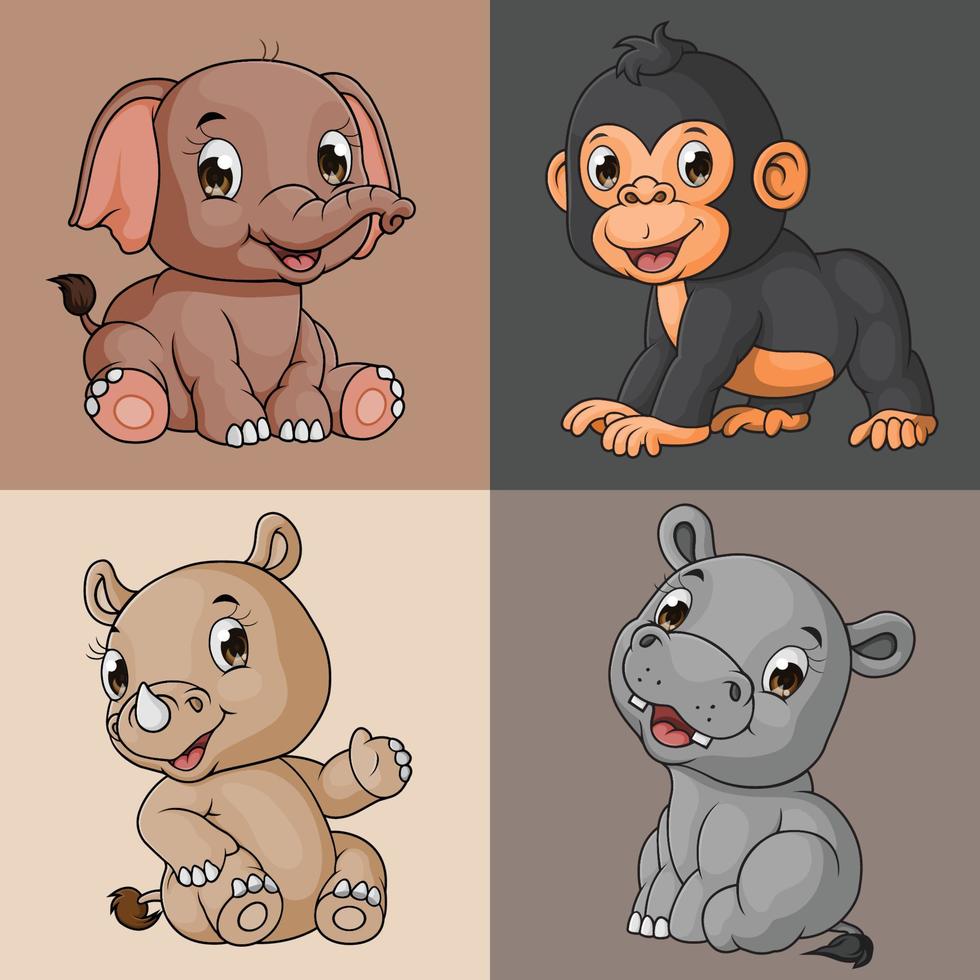 Cute animal cartoon, collection set vector