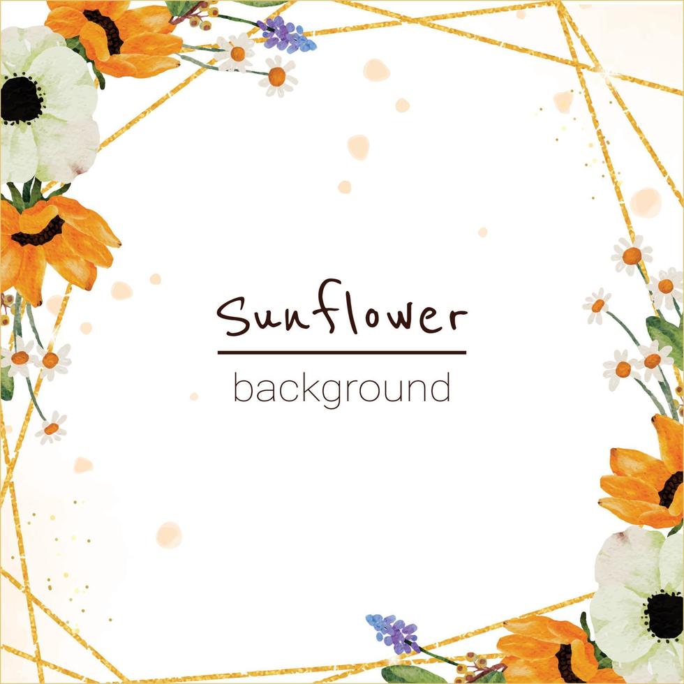 watercoolor yellow sunflower and white anemone flower bouquet banner background vector