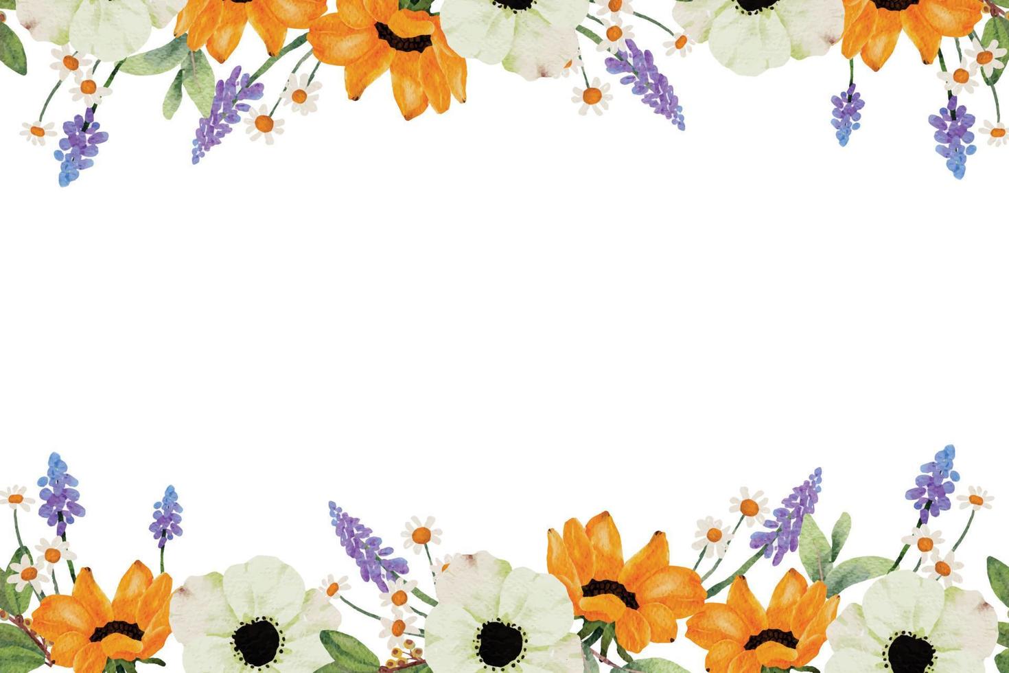 watercoolor yellow sunflower and white anemone flower bouquet banner background vector