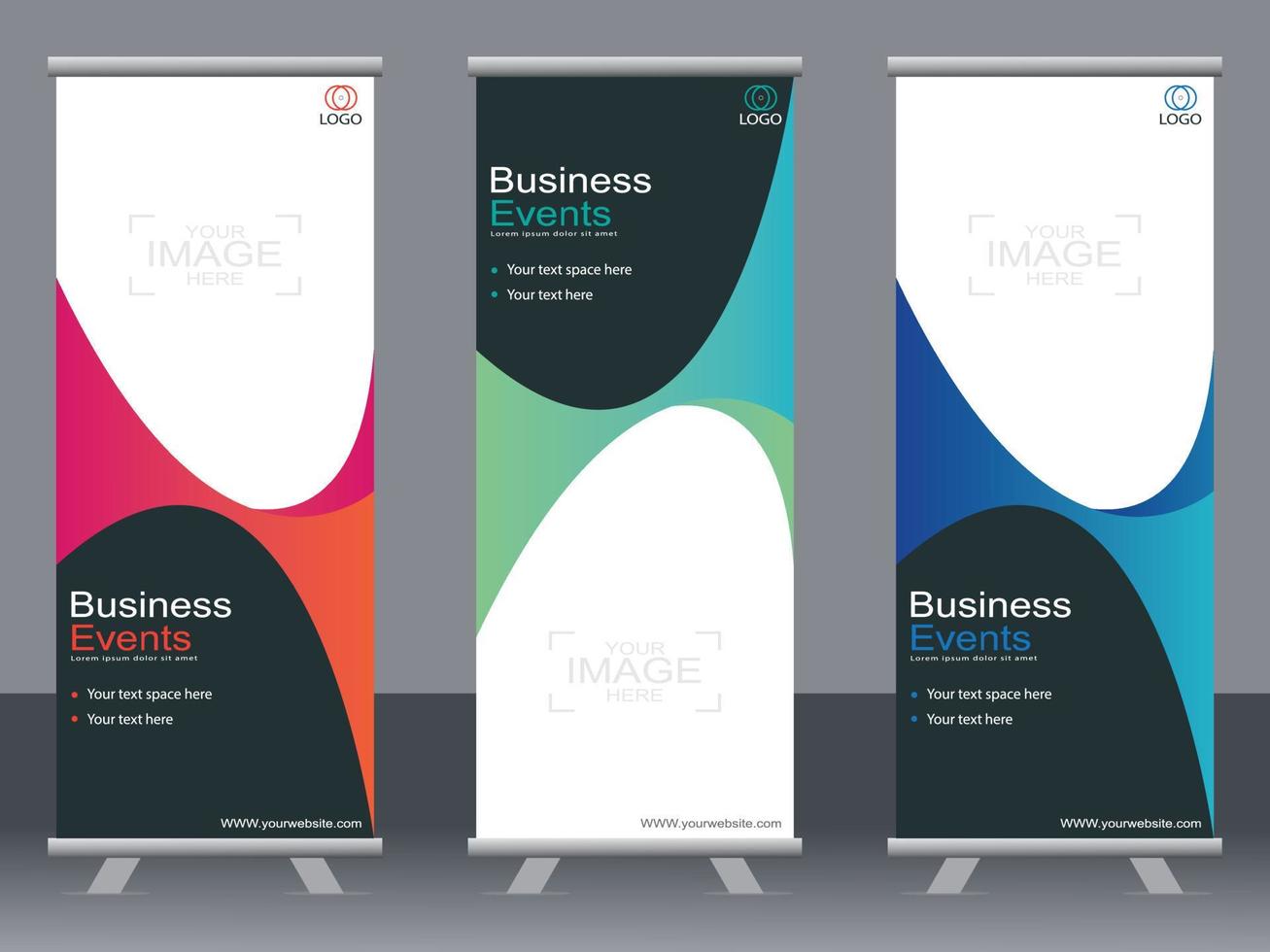 Business banner roll up set  standee banner template. vector