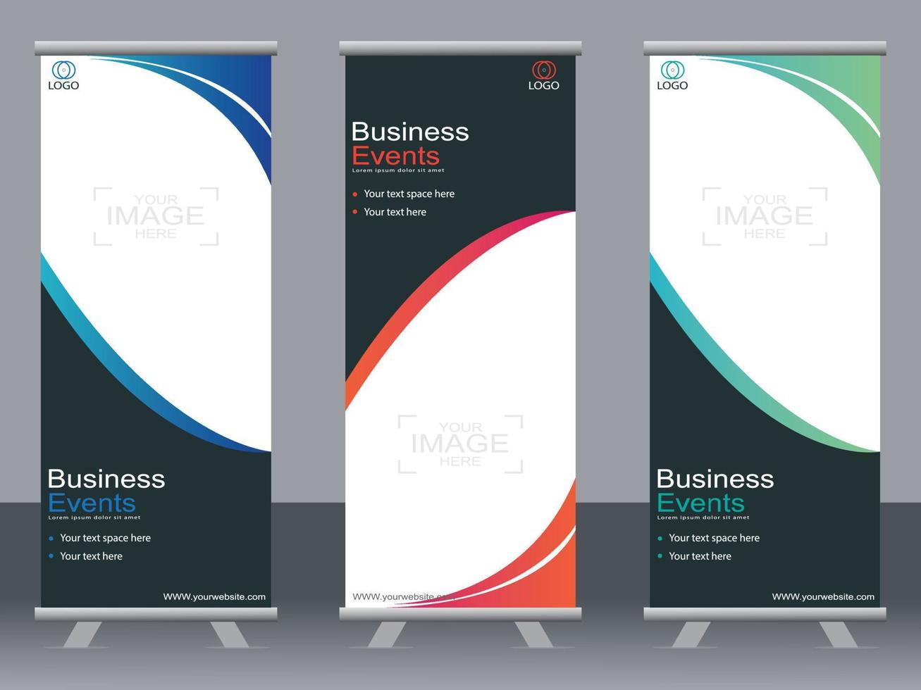 Business banner roll up set  standee banner template. vector