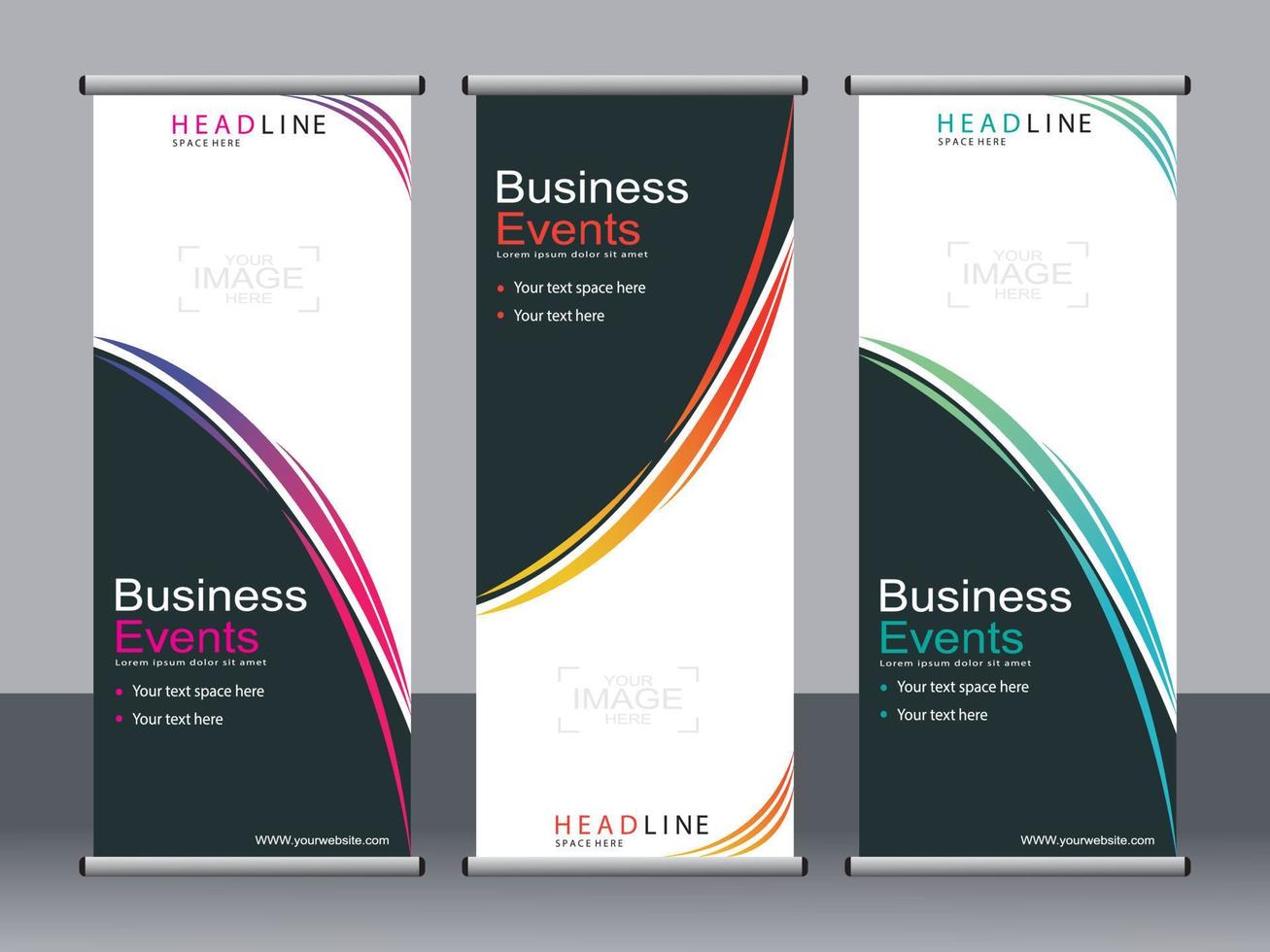 Business banner roll up set standee banner template. vector