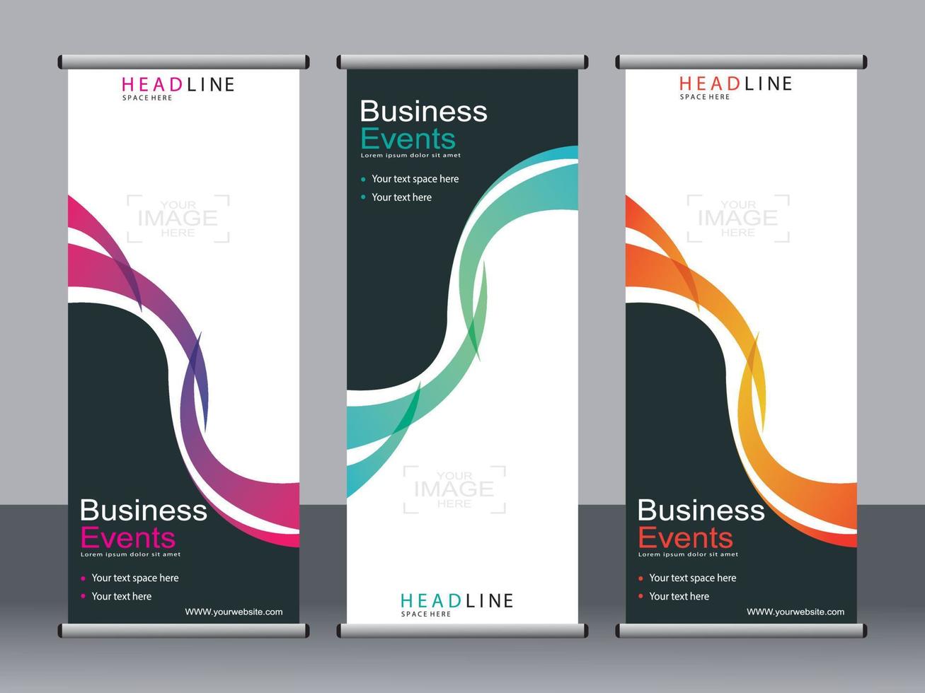 Business banner roll up set standee banner template. vector