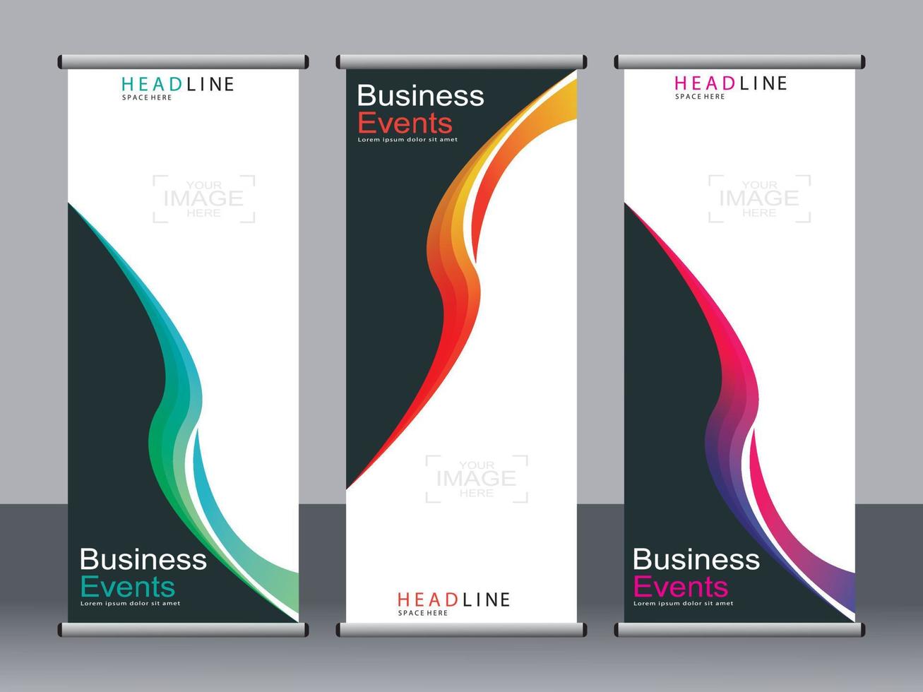 Business banner roll up set standee banner template. vector