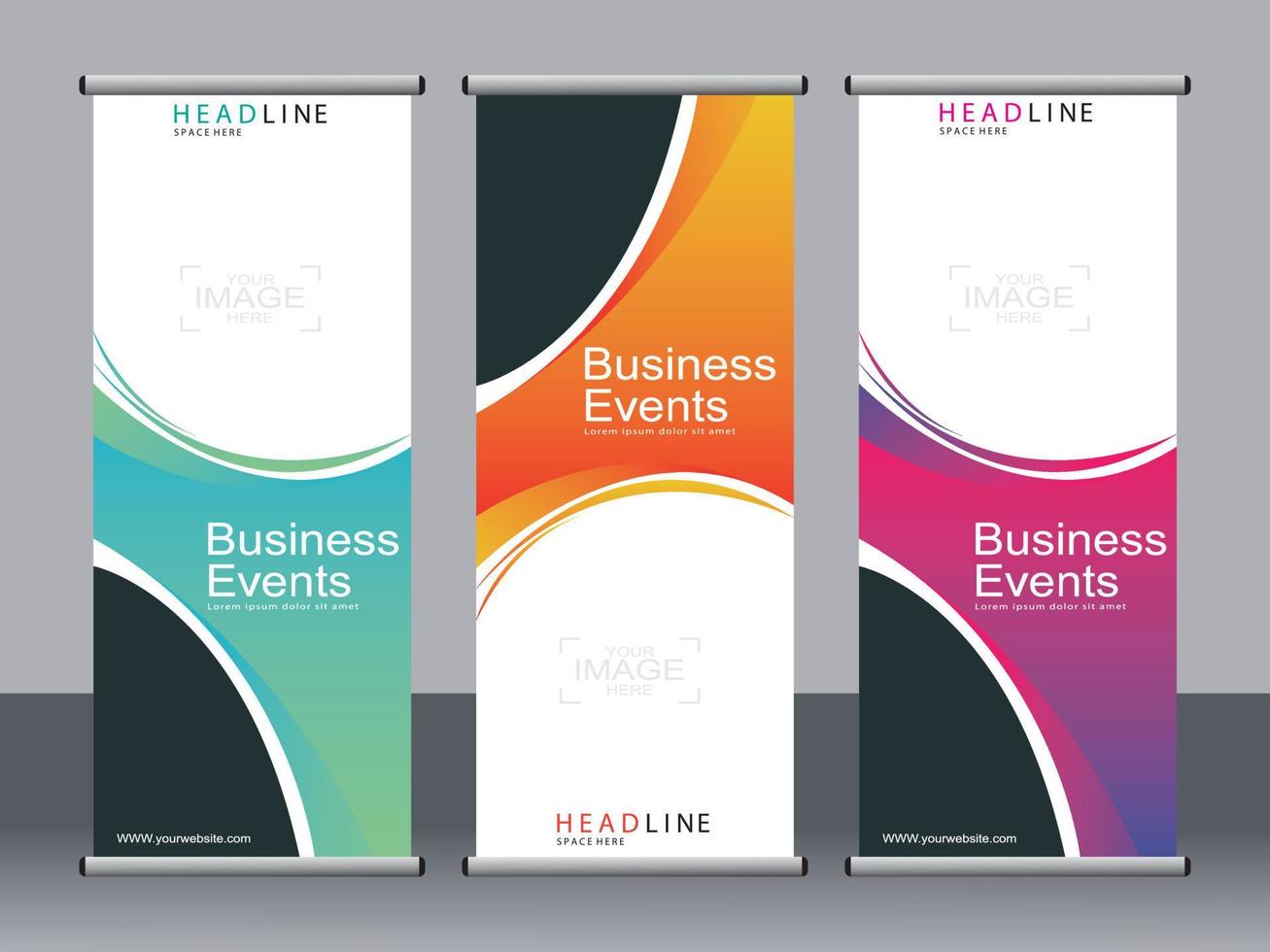 Business banner roll up set standee banner template. vector