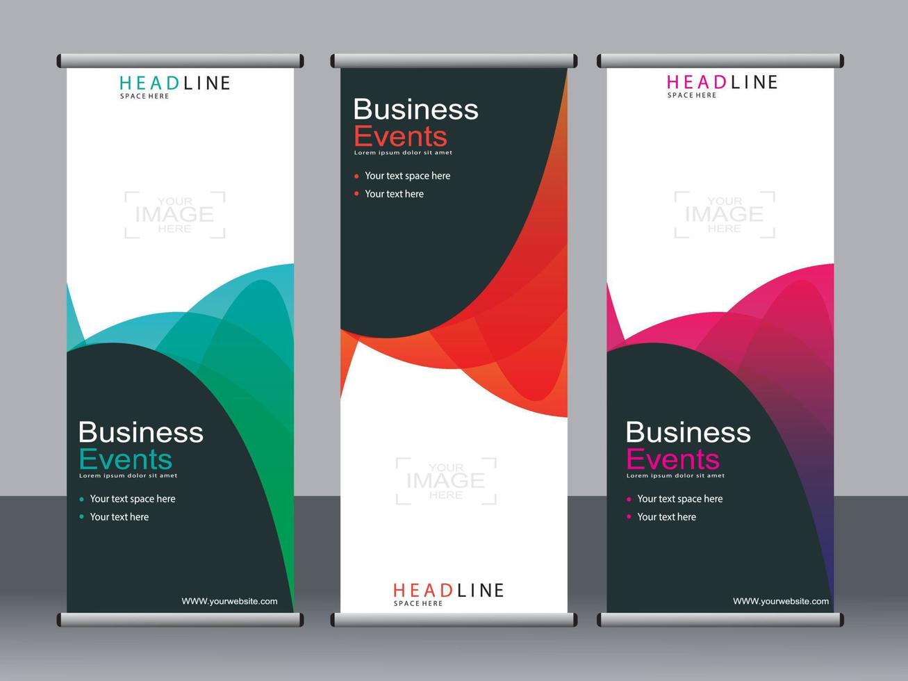 Business banner roll up set standee banner template. vector