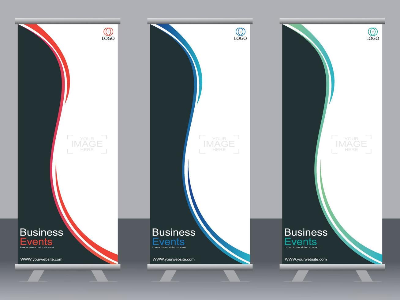 Business banner roll up set  standee banner template. vector