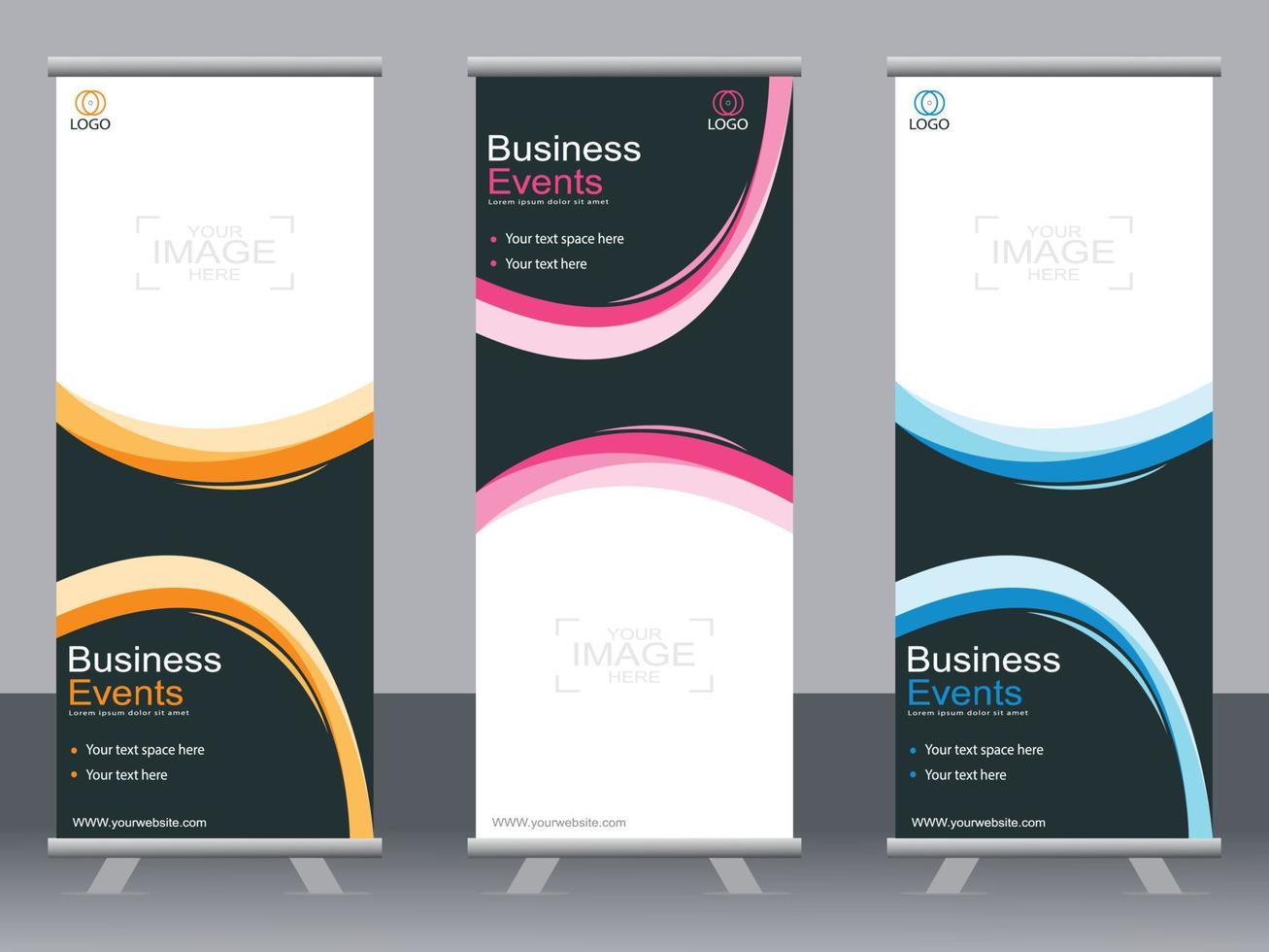 Business banner roll up set standee banner template. vector