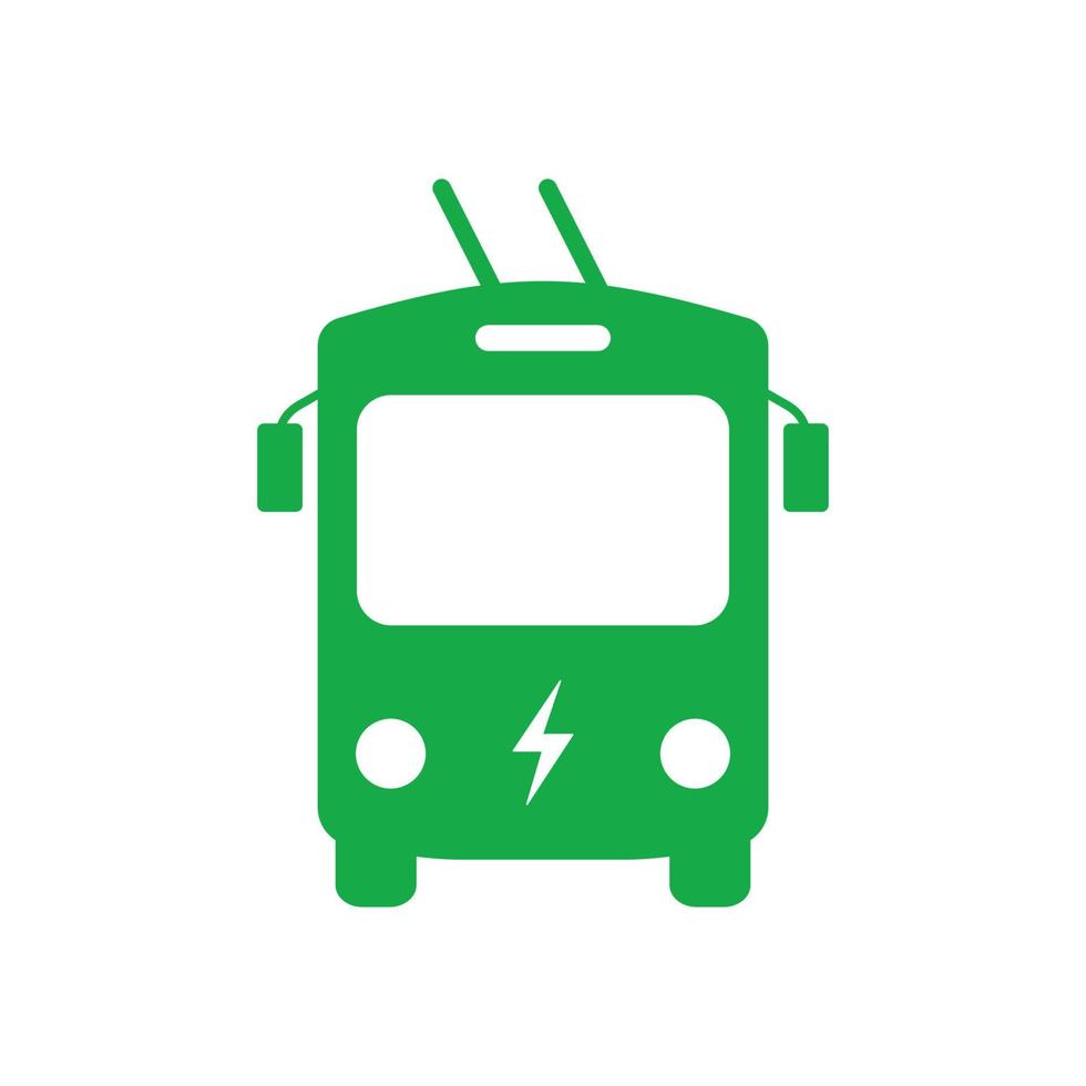 Electric Trolleybus Silhouette Green Icon. Eco Trolley Bus in Front View Glyph Pictogram. Stop Station Sign for Ecology City Electro Transport Icon. Isolated Vector Illustration.