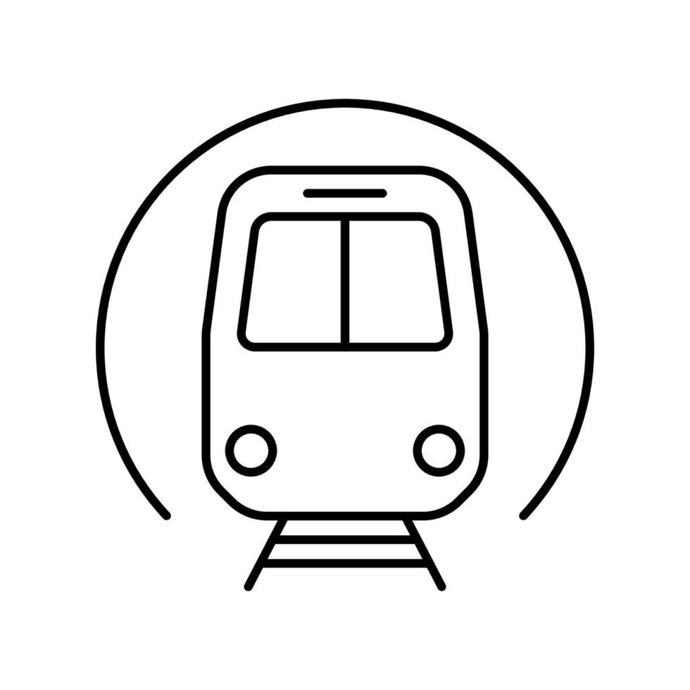 tren subterráneo en el icono de la línea negra de la vista frontal. pictograma lineal de la estación de metro. símbolo de la estación de metro para el icono de esquema de transporte público eléctrico. logotipo del metro. ilustración vectorial aislada. vector