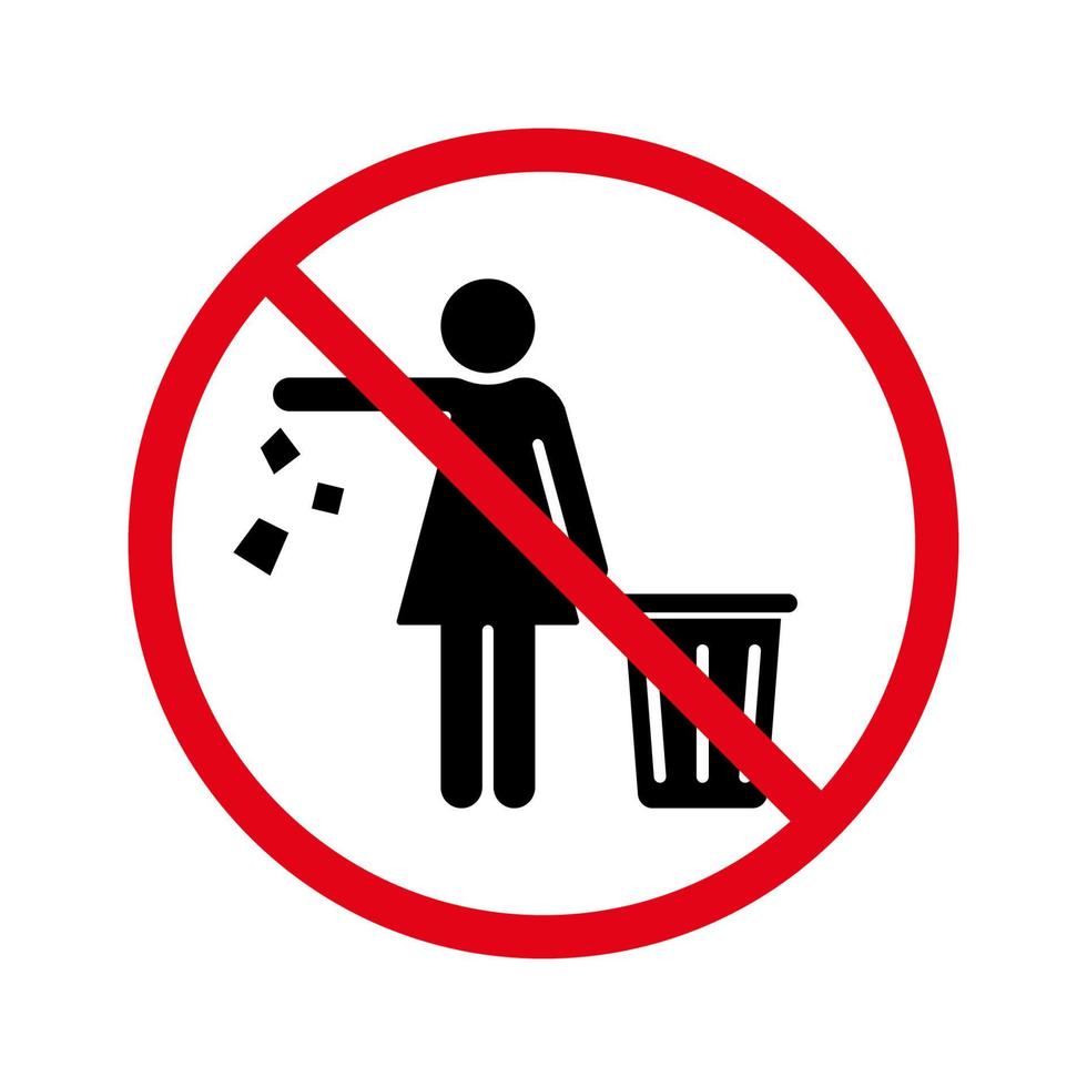 Forbidden Drop Rubbish Silhouette Icon. Do Not Throw Trash Glyph Pictogram. Warning Please Drop Litter in Bin Sticker. Caution Please Keep Clean, Not Waste. Isolated Vector Illustration.