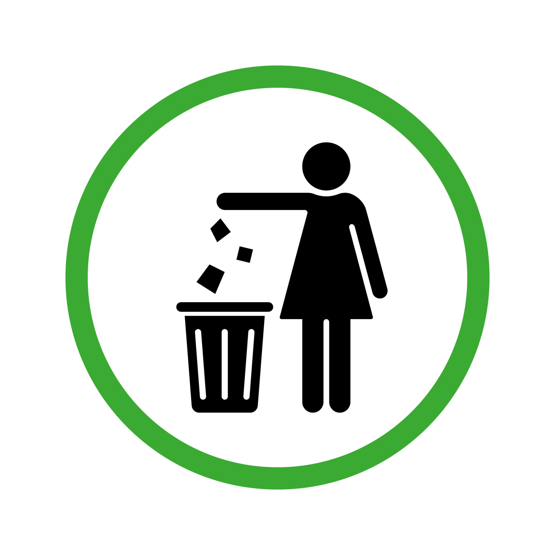 Keep Clean Icon. Allowed Drop Trash in Bin. Throw Litter in Bin Silhouette Green Icon. Disposal