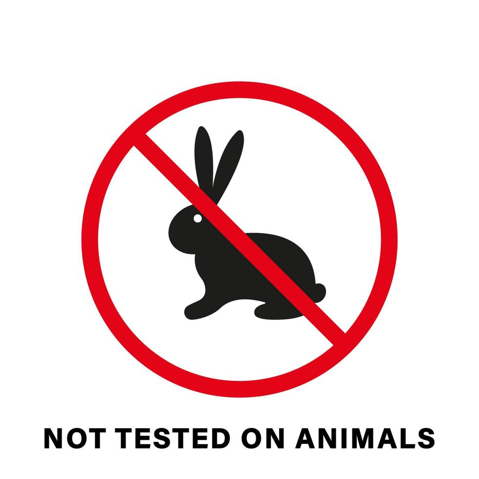 No Tested on Animals, Cruelty Free Silhouette Icon. Bunny and Stop Sign Not Trial Animals Stamp. Stop Torture Symbol. Cosmetic Product No Test on Hare. No Cruelty. Isolated Vector Illustration.