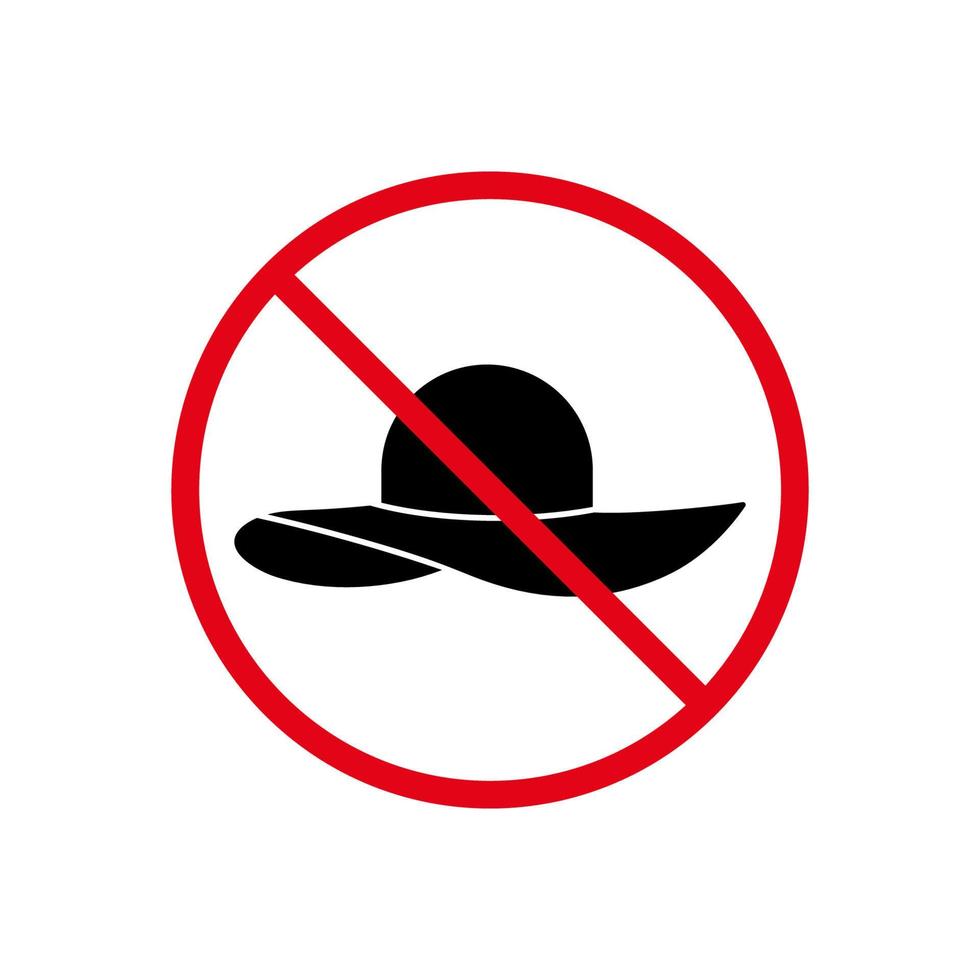 zona de prohibición para el icono de silueta negra de vacaciones de verano de sombrero de mujer de paja. Prohibir el pictograma de la playa del sombrero femenino del sol. no hay símbolo de parada roja de sombrero ancho para niña. signo de prohibición de sombrero. ilustración vectorial aislada. vector