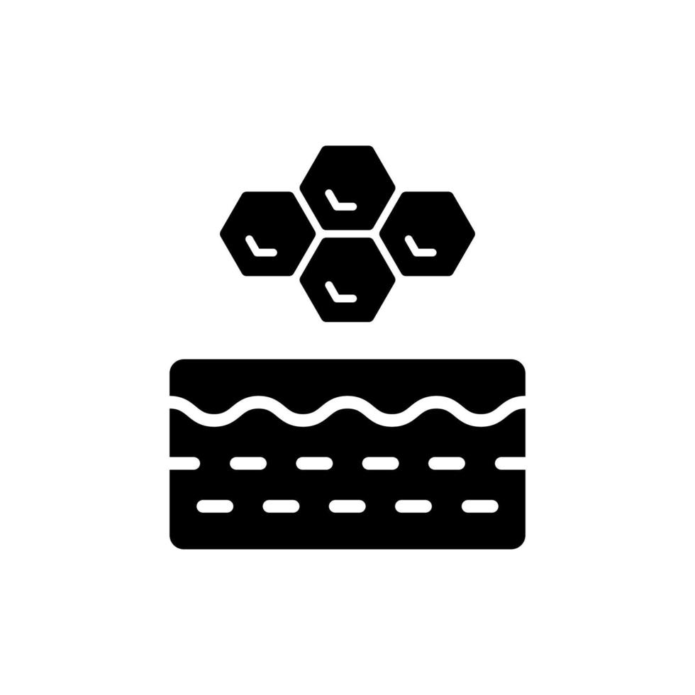 Honey Product for Skin Care Silhouette Icon. Collagen Extract for Cosmetic Procedure Black Pictogram. Honeycomb Hexagon on Skin Structure Icon. Isolated Vector Illustration.