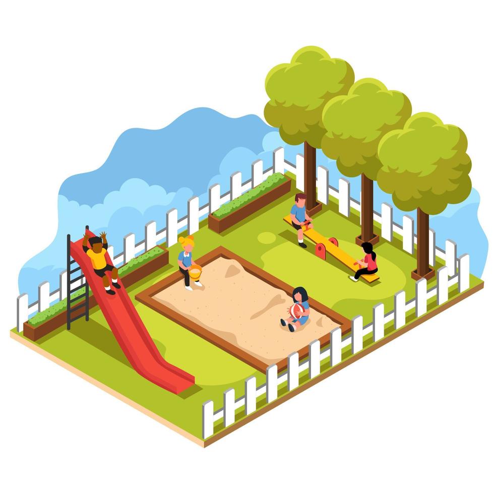 Isometric Children in The Park Concept vector