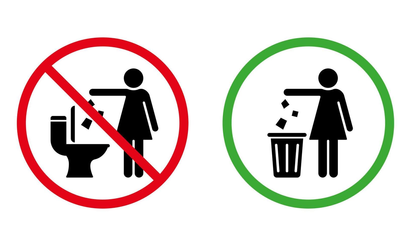 signo de silueta de basura de caída prohibida. por favor, mantenga la etiqueta limpia. advertencia tirar los residuos a la cesta. permitido tirar basura, basura en el icono de la papelera. precaución sin volcado. ilustración vectorial aislada. vector