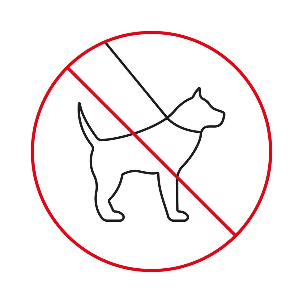 No Walking with Leash Domestic Dog Puppy Ban Line Icon. Walk Animal Pet Forbidden Outline Pictogram. Warning No Pet Sign. Prohibit Labrador Big Dog Red Stop Symbol. Isolated Vector Illustration.