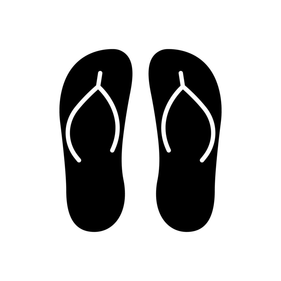 icono de silueta negra de verano de zapatillas flip flop. sandalia con suela para viajes de playa vacaciones piscina relax pictograma glifo vista superior. divertido símbolo de accesorios casuales para pies de mar. ilustración vectorial aislada. vector