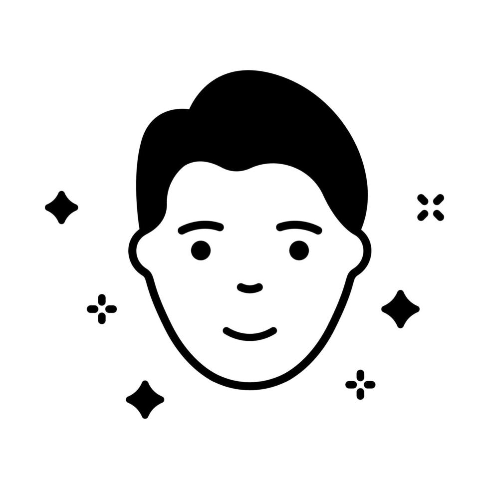 Man with Beauty Face Skin Silhouette Icon. Healthy, Fresh Male Face with Clean Skin Pictogram. Facial Skincare, Hygiene Black Icon. Isolated Vector Illustration.