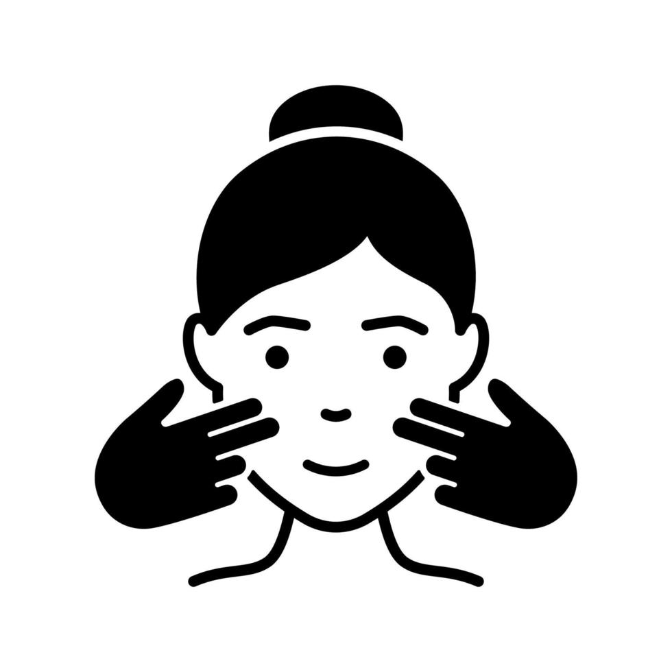 masaje para icono de silueta de cara de mujer. masaje facial tratamiento de belleza pictograma negro. icono de procedimiento de cuidado de la piel antienvejecimiento manual femenino. ilustración vectorial aislada. vector