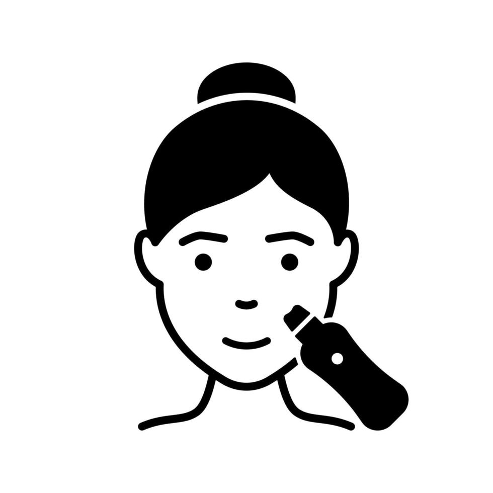 Facial Ultrasonic Cleansing for Woman Silhouette Icon. Face Peeling, Cleansing with Ultrasound Device Black Pictogram. Beauty Procedure for Girl Icon. Isolated Vector Illustration.