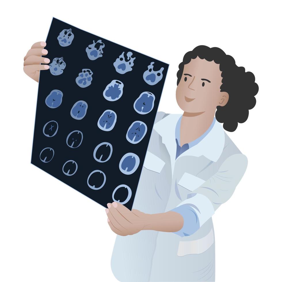 Diagnosis of diseases of the brain in a doctor looking at magnetic resonance imaging . vector