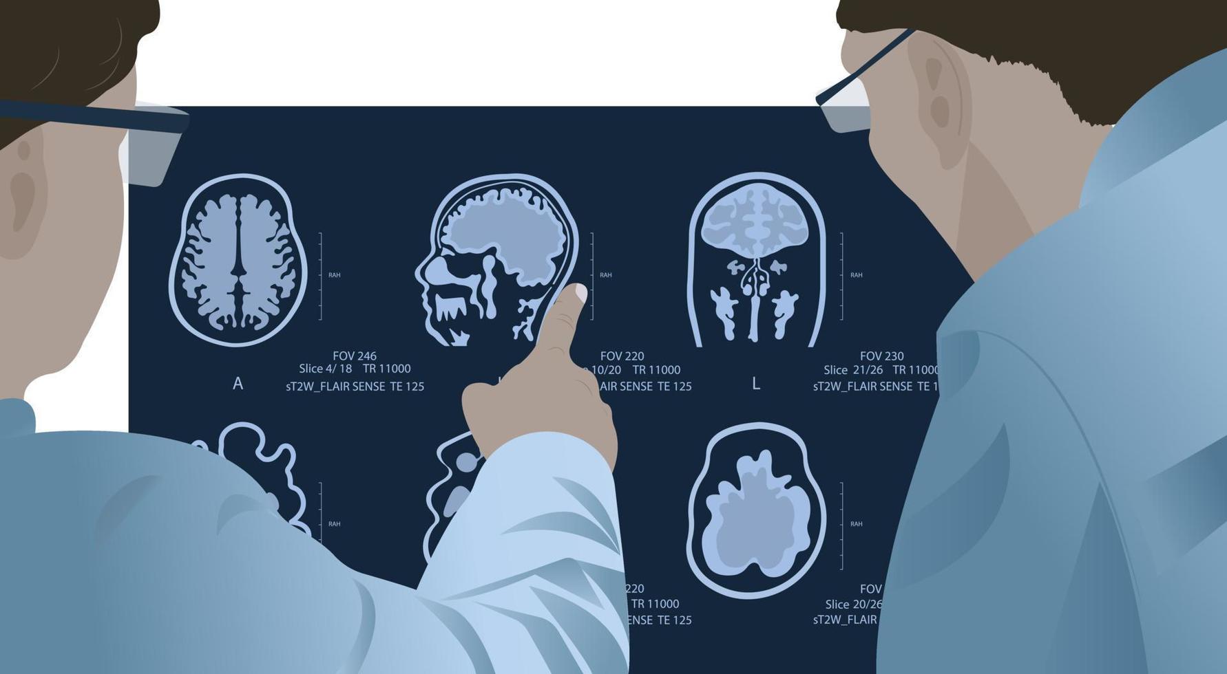 Diagnosis of diseases of the brain in a doctor looking at magnetic resonance imaging . vector