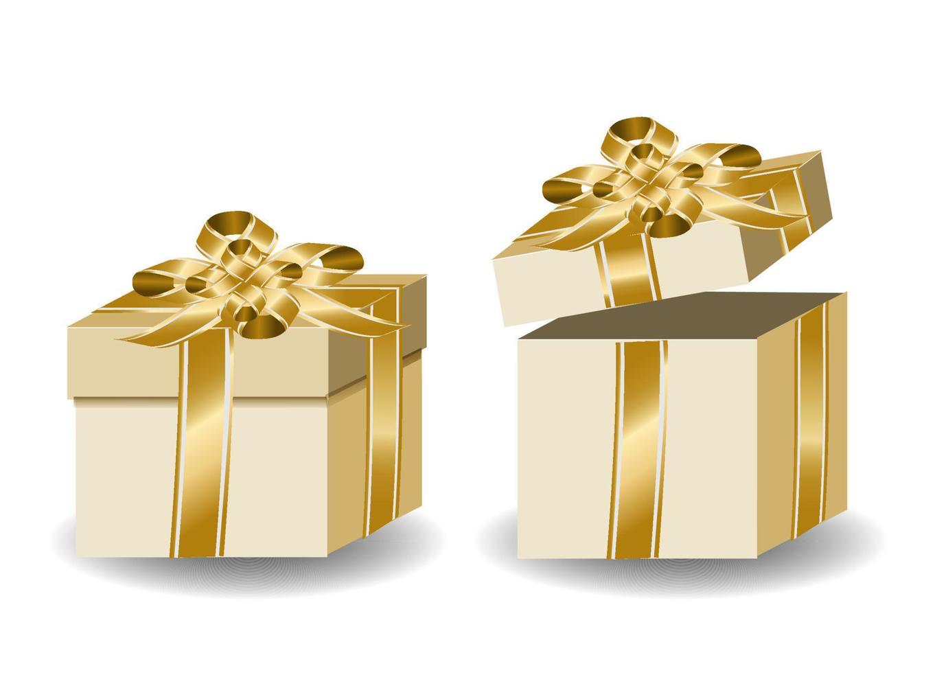 Golden gift box wrap with 3D gradient ribbon vector