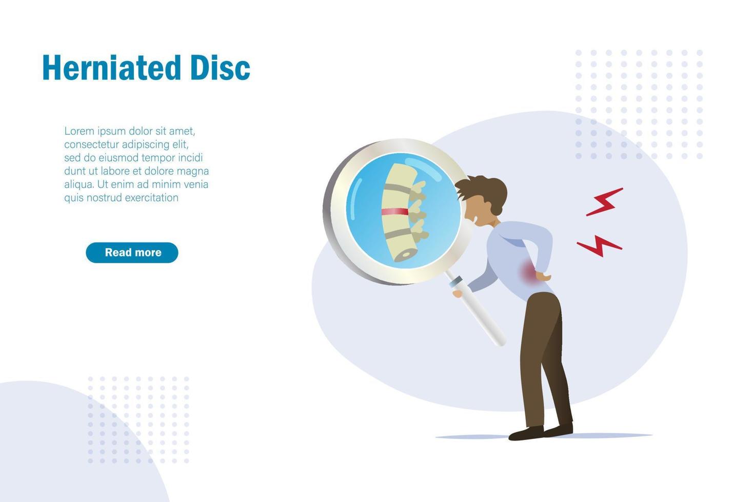 Man hold x ray magnifying glass suffering from herniated disc, spine backbone pain. Backache from office syndrome. Medical and healthcare concept. vector