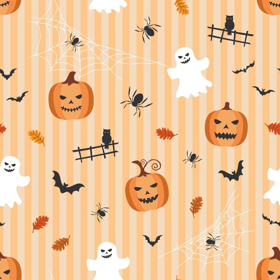 Halloween theme seamless pattern on orange background vector