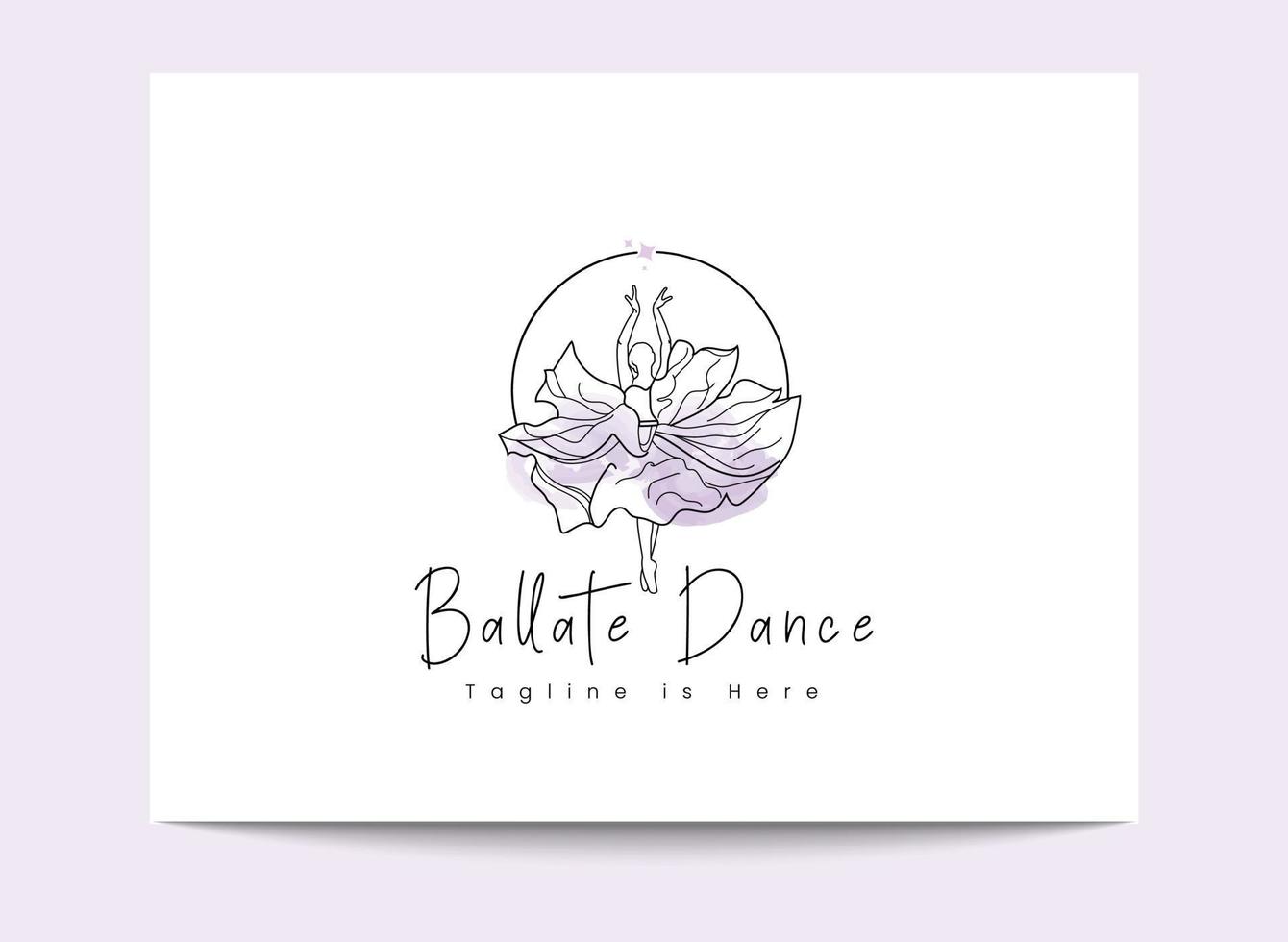 hand drawn minimal line art ballet dancing girl with purple watercolor dress logo template or illustration for dance school dance class dancing studio vector