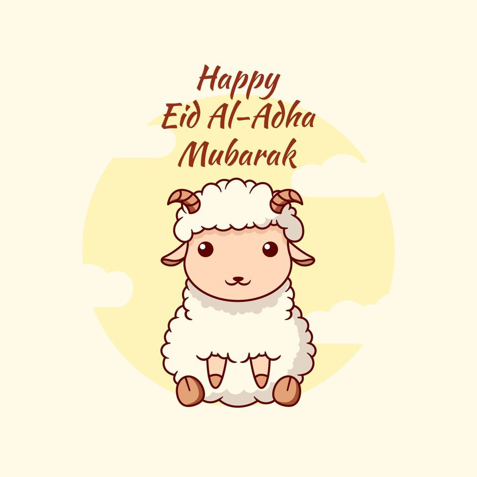 feliz eid al adha mubarak. caricatura dibujada a mano. vector